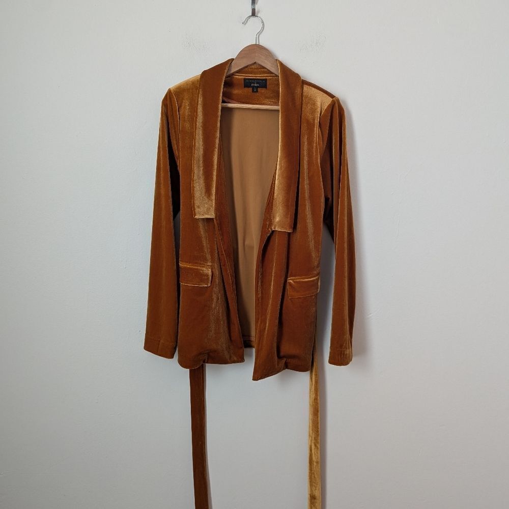 Michael Costello Revolve gold orange velvet Piper open front blazer jacket - Picture 2 of 6